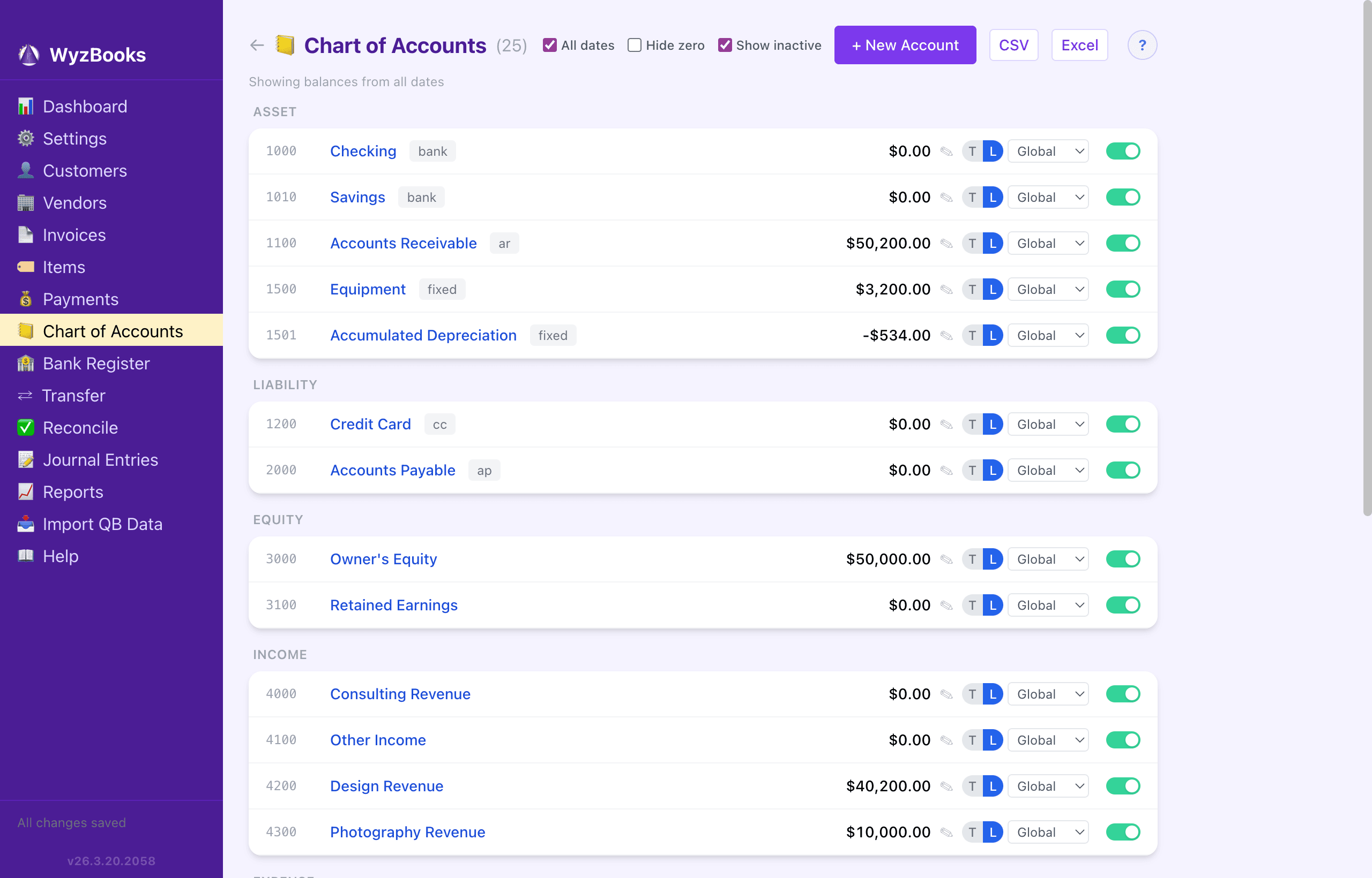 WyzBooks Chart of Accounts